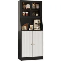FUROKOY Küchenbuffet Hochschrank mit 4 Türen, Mehrzweckschrank (Packung, 1-St., Küchenschrank mit Verstellbaren Regalen) für Esszimmer, Küche, Wohnzimmer, 180 x 70 x 40 cm, Schwarz