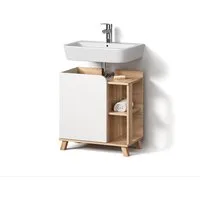 Livinity® Waschbeckenunterschrank Marano, Sonoma/Weiß/Weiß, 60 x 65 cm mit Tür und offenen Fächern (1-St)