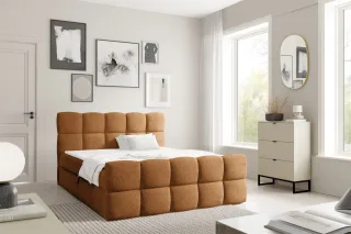 Boxspringbett Schlafzimmerbett SATINE PREMIUM 120x200cm Stoff Coral Cognac