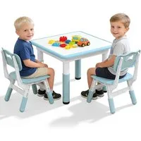 BlingBin Kindersitzgruppe Kindertisch mit 2 Stühlen,Graffiti-Schreibtisc,höhenverstellbarer, (1er Set, 3-tlg., Kindersitzgruppe,Kinder-Aktivitätstisch mit rutschfesten), Für Kinderzimmer, Spielzimmer, Vorschüler