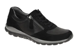 Gabor 76.968.37 Rollingsoft Damen Sneaker schwarz Matt/Glanz Fu?bett aus Echt...