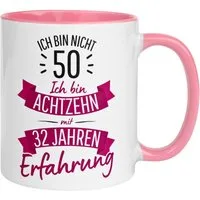 Momentals Tasse 50 Geburtstag Frau – „Nicht 50 – Ich hab Erfahrung“ – Geschenk Frauen, Gratis Versand · Links-&Rechtshänder · Spülmaschinenfest