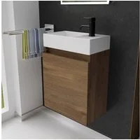 Alpenberger Badmöbel-Set Gäste WC Waschbecken mit Unterschrank - Badschrank Hängend, (2-tlg. Waschtisch Set Eiche, Waschbeckenunterschrank mit Softclose), Waschplätze für Kleine Bäder - Badschrank Hängend und Vormontiert