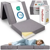 Klappmatratze Premium – 9cm dick, 2 cm Visco, Härtegrad H3, ideal als Gästematratze, TexDeko, 9 cm hoch, (195 x 75 x 9 cm), UV-Beständig, wasserabweisend, waschbarer Bezug, Anti-Rutsch-Boden