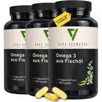 Vita Elements 3er Set Omega 3 aus Fischöl Kapseln, 1095 Stk. Aus nachhaltigen Fischfang Frei von Gentechnik Laborgeprüft