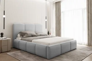Polsterbett Doppelbett DUNIA Komplettset in Stoff Opera Velvet Hellgrau 140x2...