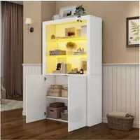 MODFU Vitrine gehärtetem Glas und Stauraum (Sideboard, Wohnzimmerschrank, Organizer, 1-St., Displayschicht aus gehärtetem Glas) mit LED-Leuchten