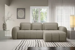 Ecksofa Schlafsofa Sofa CARIA in Stoff Quelle Beige Ottomane Rechts