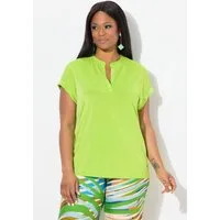 Ulla Popken T-Shirt T-Shirt Glanzeffekt Tunika-Ausschnitt Halbarm