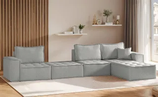 Ecksofa Modulsofa 4-teilig SANDE XL Stoff Alpine Hellgrau Ottomane Rechts