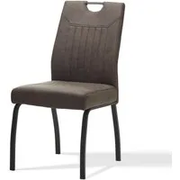 KHG Esszimmerstuhl Küchenstuhl Mikrofaser Braun-Schwarz, mit Taschenfederkern (Indoor-Stuhl DIN EN 12520 geprüft), 4-Fuß-Metallgestell Schwarz, bis 140 kg belastbar