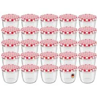 Wellgro Vorratsglas Einmachgläser Schraubdeckel rot kariert - 230 ml, (25-tlg)