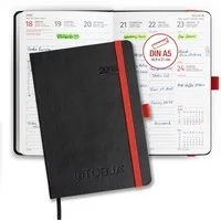 TOBJA Buchkalender Buchkalender 2027 A5 Nero Rot Hardcover Halbstunden 1 Woche 2 Seiten, Halbstunden-Taktung, FSC-Papier, Hardcover, mehrsprachig
