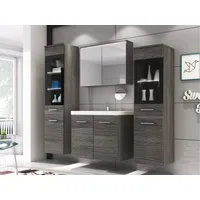 MIRJAN24 Badmöbel-Set Madrit II, (5er-Set, Waschbeckenschrank, 2x Hochschrank, Spiegelschrank, Waschbecken), mit Siphon, LED-Beleuchtung als Option