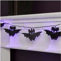 Lights4fun LED-Lichterkette 10er Halloween Lichterkette Fledermäuse aus Holz