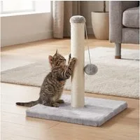 FEANDREA Kratzbaum aus Natürlichem Sisal mit Spielzeug, Möbelschutz für Große Katzen, 44 cm Hoher Stabiler Kratzbaum, 40 x 40 x 44 cm