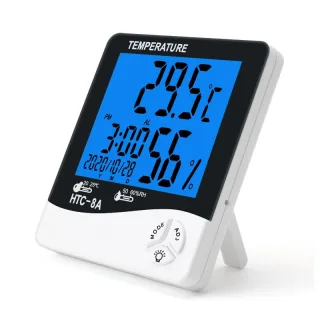 HTC8A Digital LCD Thermometer Hygrometer Large Display Indoor Temperature Humidity Monitor with Alarm Clock Calendar Bac