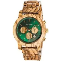 Holzkern Quarzuhr 9010631016371, Herrenuhr Chronograph Blätterdach Zebrano/Marmor