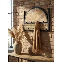 KADIMA DESIGN Wandgarderobe Wandgarderobe Mango Massivholz / Rattan 53x40x7,5 cm Design (Garderobe Wand, Garderobenleiste Flur), Flurgarderobe, Hakenleiste Wiener Geflecht, Wandpaneel Metall