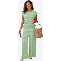 Imily Bela Jumpsuit Damen Hausanzug Homewear Gestreift Weit Bein Waffelstrick Sommer Loose (Packung, 1-tlg., 1per-Pack) mit Knopfleiste gehäkelt
