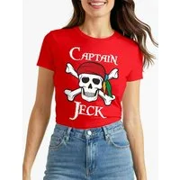 MoonWorks Print-Shirt Damen T-Shirt Fasching Karneval Pirat Captain Jeck Kostüm-Ersatz mit Print