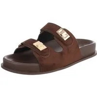 Ital-Design Damen Slipper mit Schnallen und Komfortsohle Pantolette (91742284) Flach Pantoletten in Braun