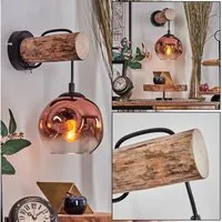 hofstein Wandleuchte Wandlampe aus Holz/Metall/Glas in Schwarz/Natur/Kupfer/Klar, ohne Leuchtmittel, Glasschirm (15cm), mit An/-Auschalter, 1 x E27, ohne Leuchtmittel