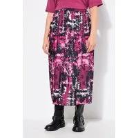 Ulla Popken Plisseerock Plissee-Midirock Patchdruck A-Linie Elastikbund