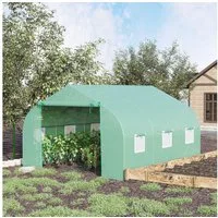 Outsunny Foliengewächshaus Frühbeet Pflanzenhaus Tomatenhaus Giebeldach, BxTxH: 350 x 300 x 200 cm, BxLxH: 300 x 350 x 200 cm, Gewächshaus 1-St., Treibhaus, dunkelgrün, 350 × 300 × 200 cm