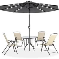 FIVMEN Sonnenschirm 300cm Solarbetriebene mit LED Sonnenschirm mit Kurbel Marktschirm, UV-Schutz Kurbelschirm für Garten & Terrasse