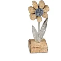 Kremers Schatzkiste Dekofigur Deko Blume Aluminium Mangoholz Sockel 15x6cm Dekoaufsteller Tischdeko