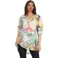 Mississhop 3/4-Arm-Shirt Damen-Bluse 100 % Baumwolle mit tropischem Print