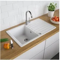 Bergstroem Granitspüle, Weiß, 76 x 46 cm mit Trockenplatz, Rechteckig, 76.5/46 cm, beidseitig montierbar, (1 St)