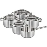 Hanseatic Topf-Set PREMIUM, Edelstahl (Set, 9-tlg., Kochtopf 1x 16 cm / 2x 20 cm / 1x 24 cm, Stielkasserolle 16 cm), handfreundliche Griffe, Literskala, Glasdeckel, Induktion
