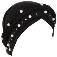 LuxusKollektion Turbanmütze Turban Damen Chemo Kopftuch Perle Beanie Mütze Haarausfall Schwarz