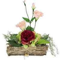 Kunstpflanze Gesteck Rose in Schale Rose, I.GE.A., Höhe 25 cm