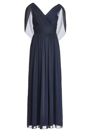 SWING - Abendkleid aus Crinkle Chiffon mit Schal-Cape navy - Gr. - 44