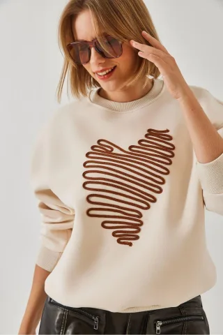Bestickter Rundhalsausschnitt Baumwollpullover