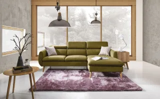 Ecksofa Sofa COTTA Polyesterstoff Lindengrün Ottomane Rechts