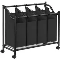 SONGMICS Wäschekorb mit 4 abnehmbaren Stofftaschen, mit Rollen, abnehmbaren Wäschesäcken, Wäschewagen, 4 x 35 L