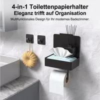 SURFOU Toilettenpapierhalter WC Papierhalter ohne Bohren schwarz 3in1 mit Ablage & Feuchttuchbox