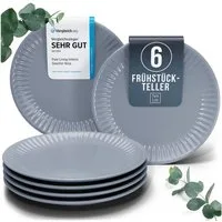 PURE LIVING INTERIOR DESIGN Geschirr-Set Hygge Dessertteller, Frühstückteller, 6er-Set, 20 cm, Graublau (1-tlg), 6 Personen, Steingut, Robust, kratzfest, spülmaschinenfest und mikrowellengeeignet