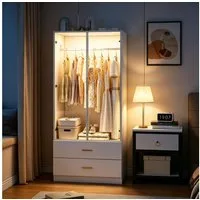 Furnishings Home Kleiderschrank Schlafzimmerschrank Schrank garderobe LED, Höhe: 175 cm (2 Türen, 2 Schubladen, 1 Kleiderstange) Universalschrank mit LED-Beleuchtung Wäscheleine