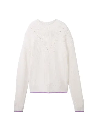 Denim Tom Tailor - Strickpullover mit Lochmuster-Struktur soft neutral beige - Gr. - XL