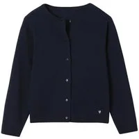 vertbaudet Strickjacke Mädchen Strickjacke BASICS Runder Ausschnitt, Knopfverschluss