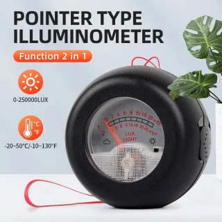 2-in-1 Light Meter Thermometer with High Precision Sensor 0.1~250,000Lux Dual Display Compact Design for Work Environmen