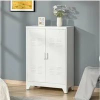 HOMCOM Aktenschrank Metallschrank Mehrzweckschrank mit Lamellen-Doppeltür verstellbar (Büroschrank, 1-St., Aufbewahrungsschrank) für Wohnzimmer, Büro, Weiß