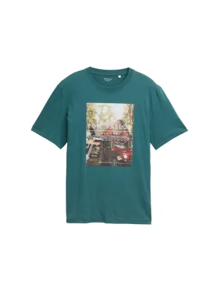 Tom Tailor - T-Shirt mit Foto-Print jasper green - Gr. - M