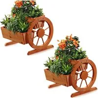 Melko Pflanzkübel Pflanzkübel 2 Stück Wagenräder Holz Garten Blumentrog Dekoration (Set, 2 St., Pflanzkübel), Wasserrad Optik mit individuelle Holzmaserung