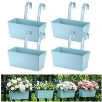 Kityhome Blumenkasten 4x Balkonkasten für Balkon, Haken, wetterfest, Eisen Pflanzkasten (Set, 4 St), 4er Set Hellblau,Abnehmbare Haken,Rostbeständig,Für Balkon & Garten